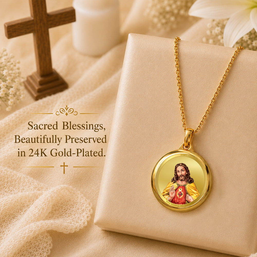 Diviniti 24K Double sided Gold Plated Pendant Jesus Christ & Holy Cross|22 MM Flip Coin
