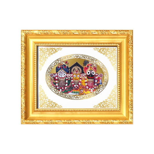 Lord Jagannath Balabhadra Subhadra Divine Puri Trinity Sacred Royal Tabletop Frame in 24K Gold Plated Foil