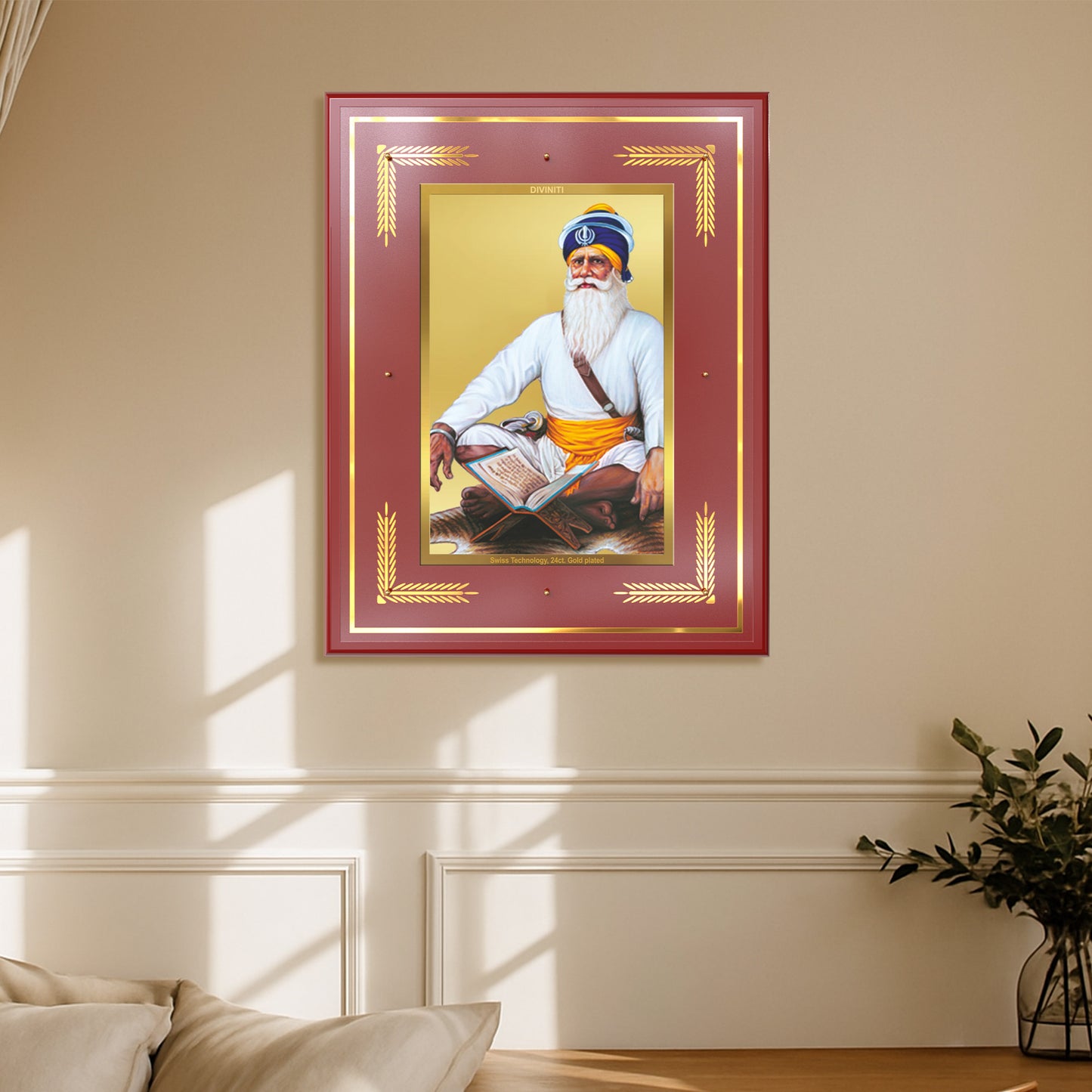 Baba Deep Singh Ji | Nihang Sikh and Martyr Wall Mount Photo Frame in 24K Gold Plated Foil