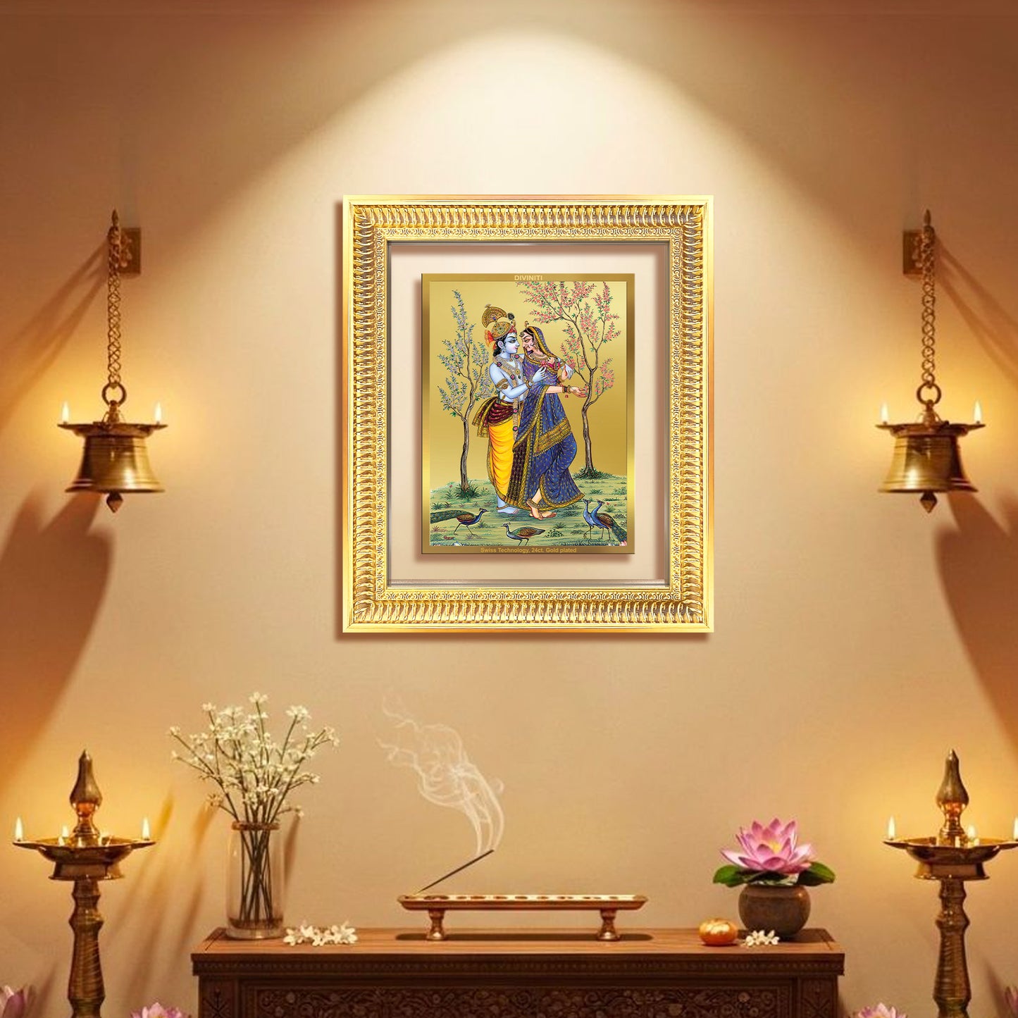 Diviniti 24K Gold Plated Radha Krishna (Classic) Divine Wall Frame for Home Mandir & Office Decor | Luxury Spiritual Gift