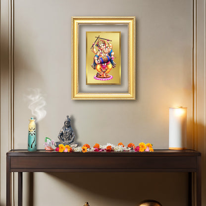 Diviniti 24K Gold Plated Dancing Ganesha (Classic) Divine Wall Frame for Home Mandir & Office Decor | Luxury Spiritual Gift