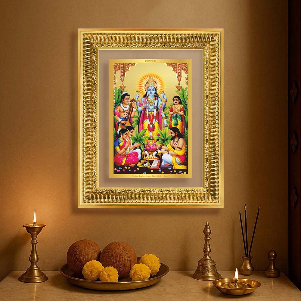 Diviniti 24K Gold Plated Satyanarayan (Classic) Divine Wall Frame for Home Mandir & Office Decor | Luxury Spiritual Gift