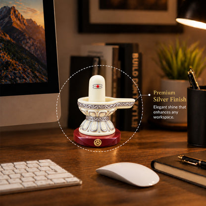 999 Silver-Plated Shivling Resin Idol for Car Dashboard & Home Decor | Premium Gift Box | 8x8 CM