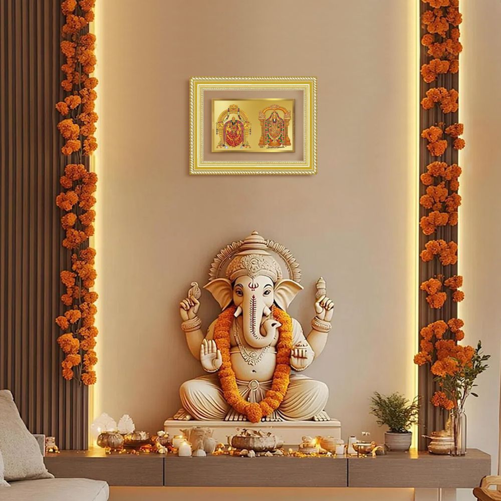 Diviniti 24K Gold Plated Padmavati And Balaji (Classic) Divine Wall Frame for Home Mandir & Office Decor | Luxury Spiritual Gift
