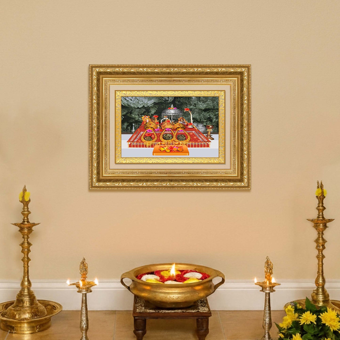 Diviniti 24K Gold Plated Mata Ka Darbar (Classic) Divine Wall Frame for Home Mandir & Office Decor | Luxury Spiritual Gift