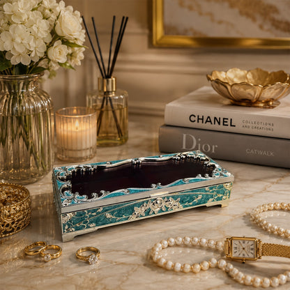 Diviniti German Silver Decorative 2-in-1 Box | Premium Turquoise Wedding & Festive Gift Box