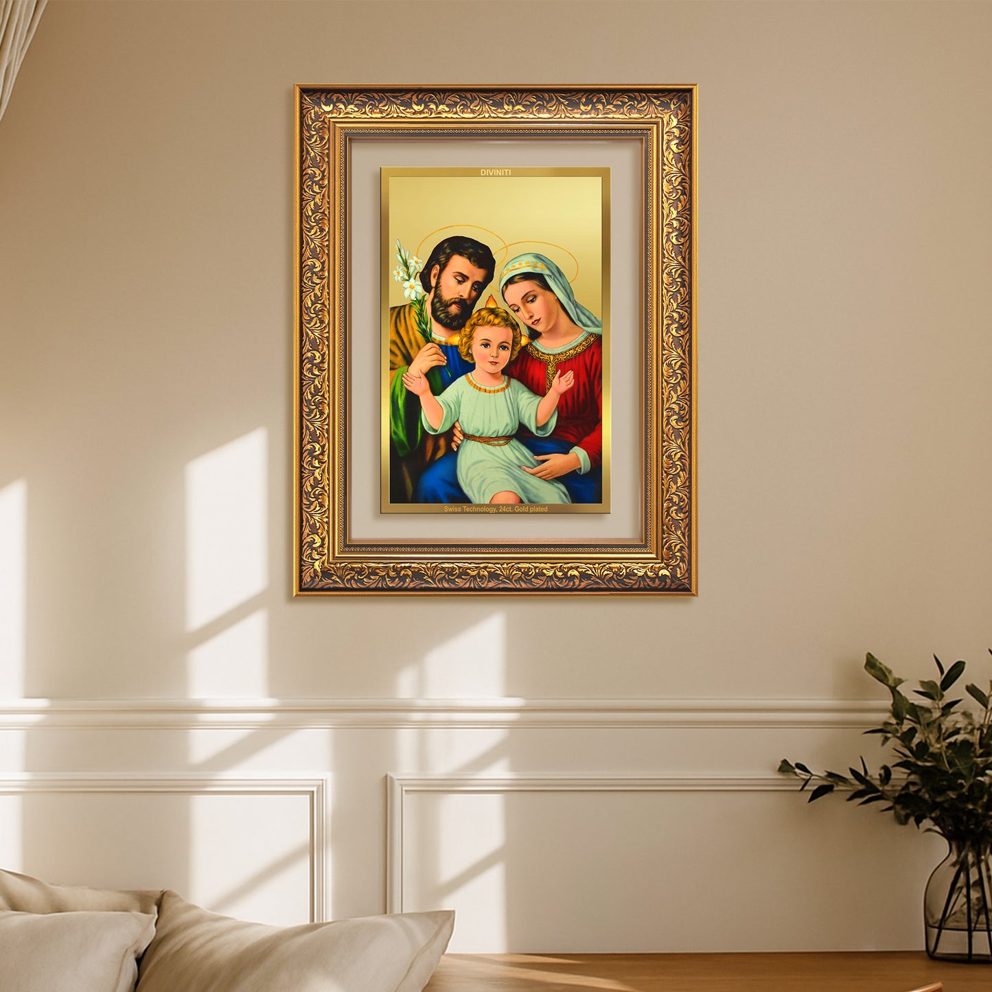 Diviniti 24K Gold Plated Holy Family (Classic) Divine Wall Frame for Home Mandir & Office Decor | Luxury Spiritual Gift