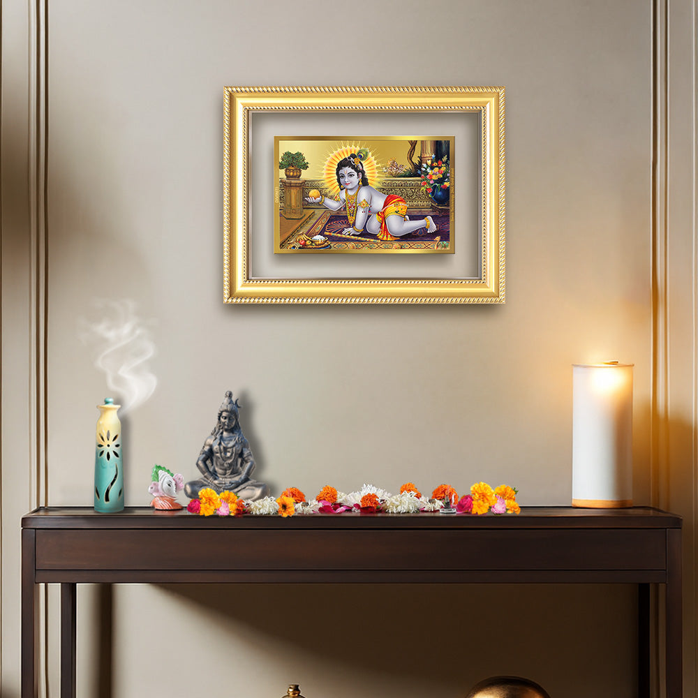 Diviniti 24K Gold Plated Laddu Gopal (Classic) Divine Wall Frame for Home Mandir & Office Decor | Luxury Spiritual Gift