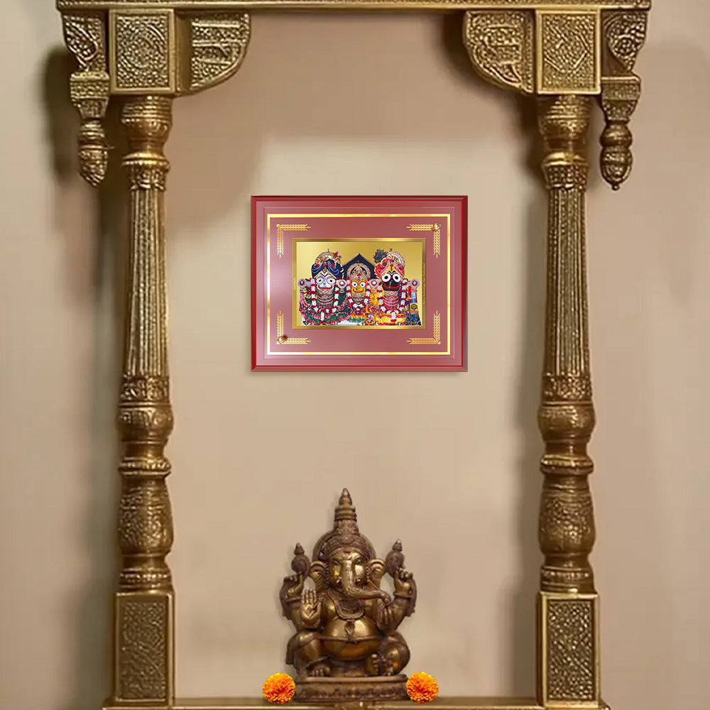 Diviniti 24K Gold Plated Lord Jagannath, Subhadra & Balabhadra Blessing Tabletop Photo Frame | Divine Protection, Harmony & Spiritual Grace