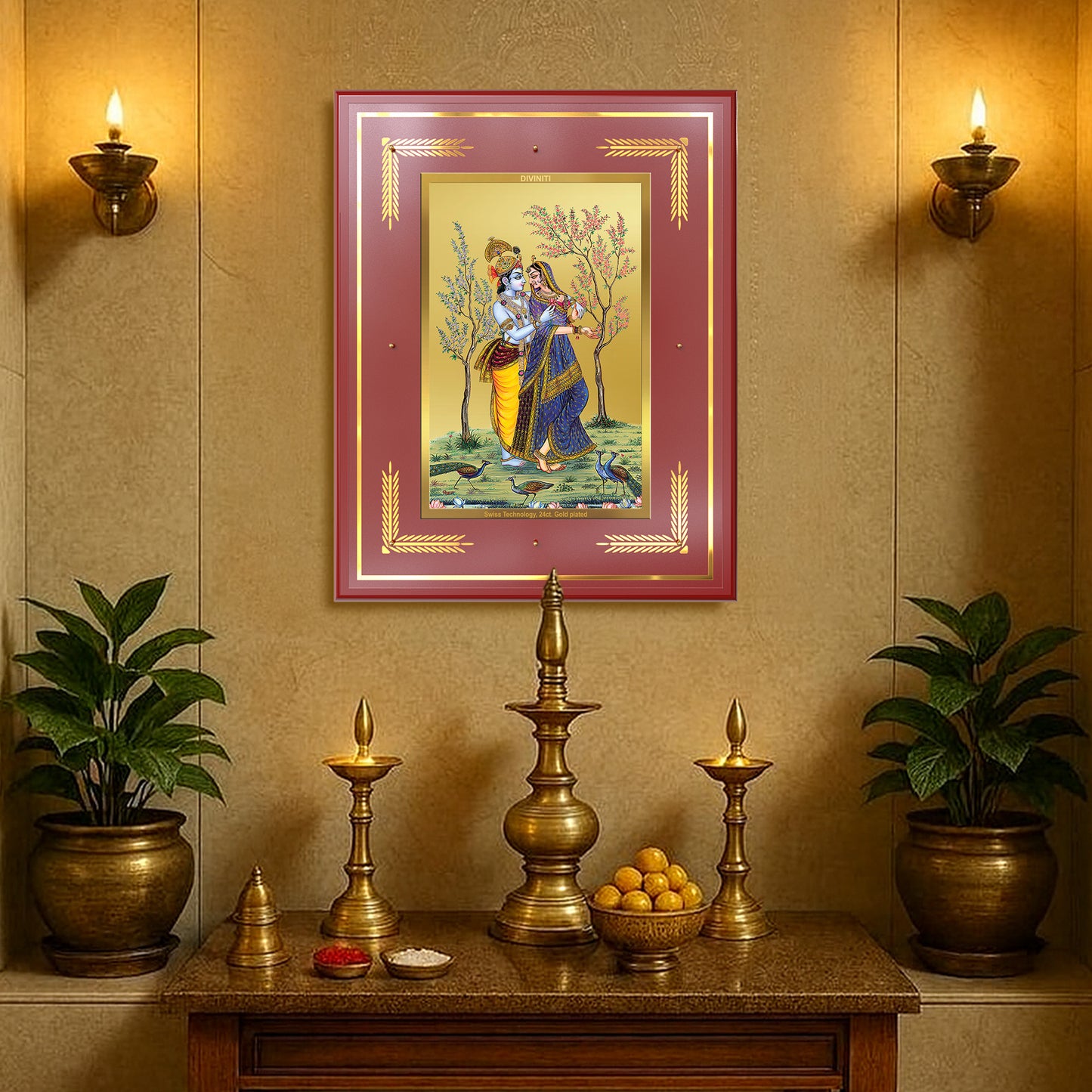 Radha Krishna Wall Photo Frame in 24K Gold Plated Foil | Eternal Love, Divine Harmony & Spiritual Bliss