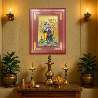 Radha Krishna Wall Photo Frame in 24K Gold Plated Foil | Eternal Love, Divine Harmony & Spiritual Bliss