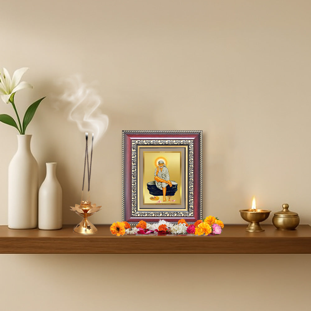 Diviniti 24K Gold Plated Sai Baba (Classic) Divine Table Top Frame for Home Mandir & Office Decor | Luxury Spiritual Gift