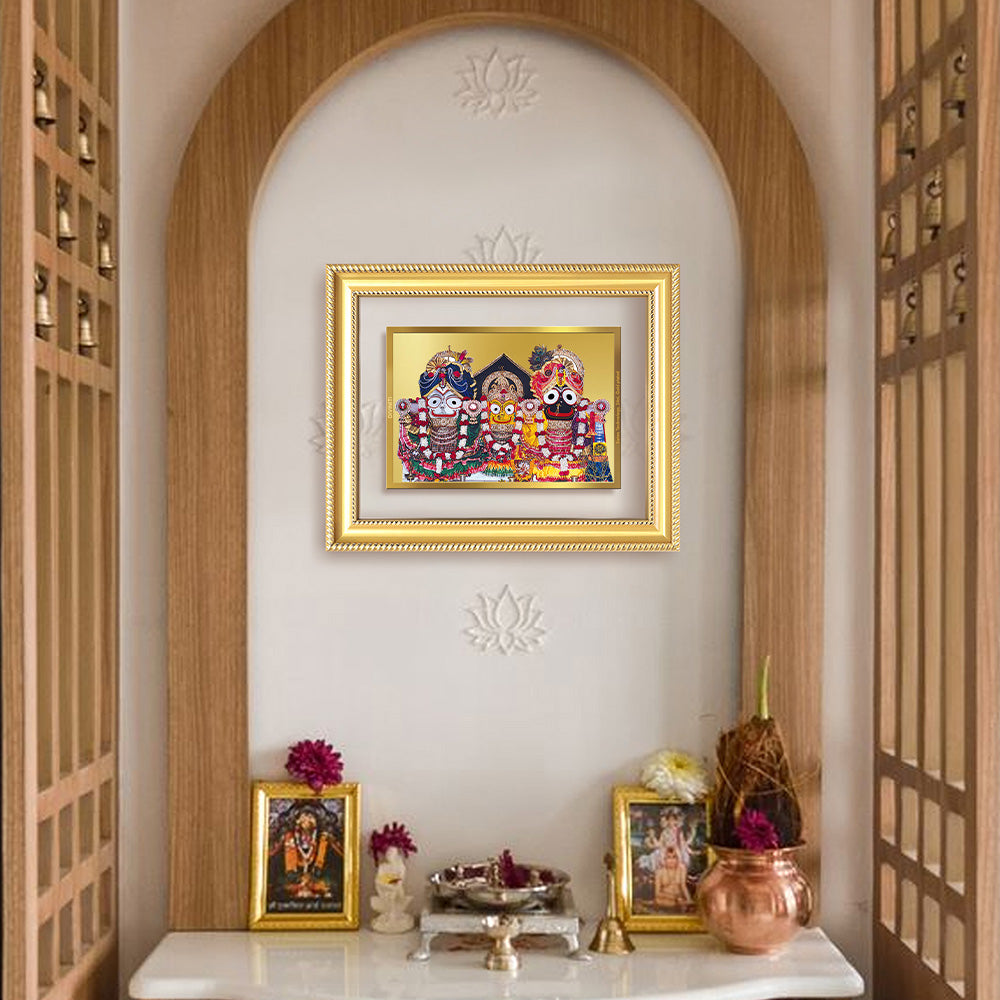 Diviniti 24K Gold Plated Jagannath Subhadra Balabhadra (Classic) Divine Wall Frame for Home Mandir & Office Decor | Luxury Spiritual Gift