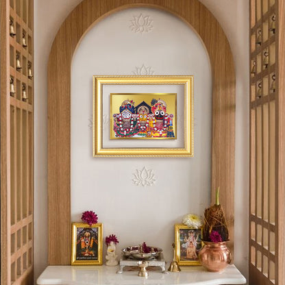 Diviniti 24K Gold Plated Jagannath Subhadra Balabhadra (Classic) Divine Wall Frame for Home Mandir & Office Decor | Luxury Spiritual Gift