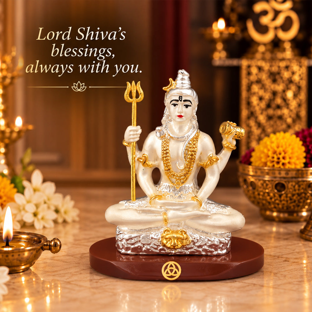 DIVINITI 999 Silver-Plated Lord Shiva Idol | Car & Home Décor | Gift Box | 8x7 CM