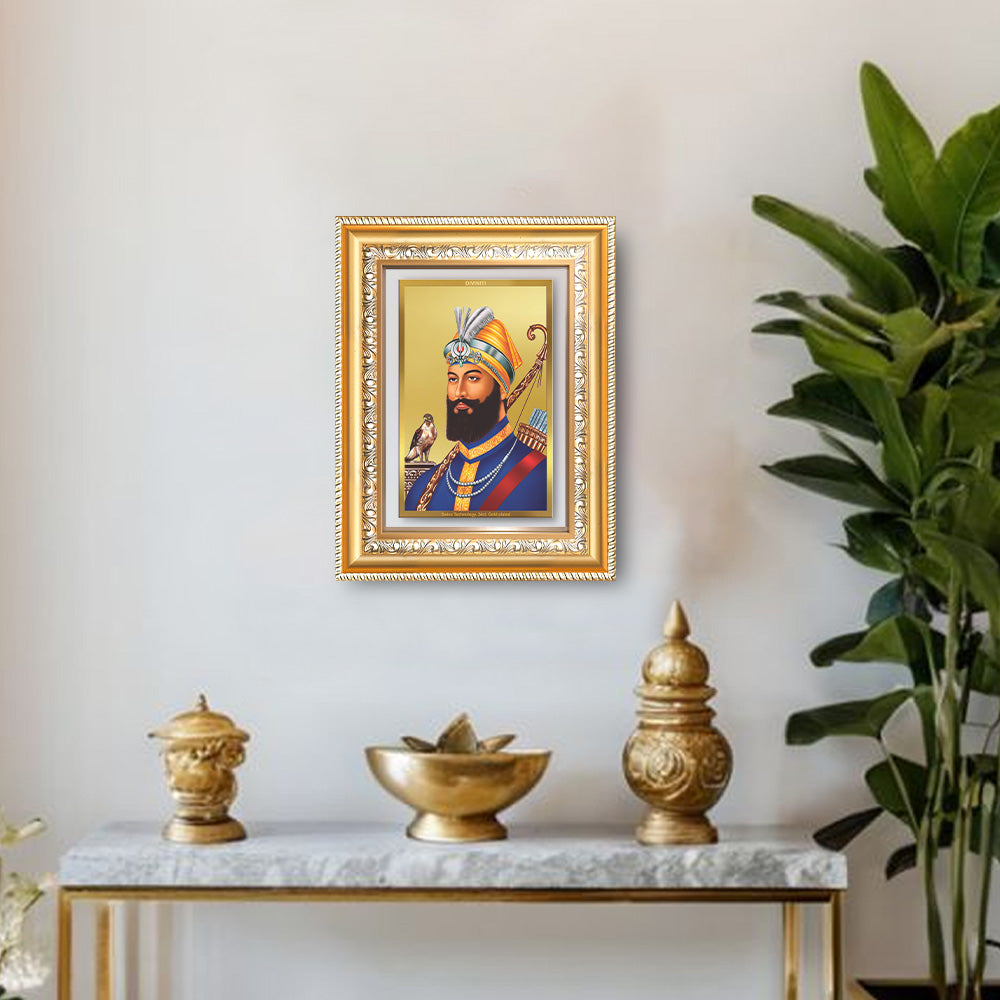 Diviniti 24K Gold Plated Guru Gobind Singh Ji (Classic) Sacred Sikh Wall Frame for Home Decor & Office Ambiance | Premium Spiritual Gift
