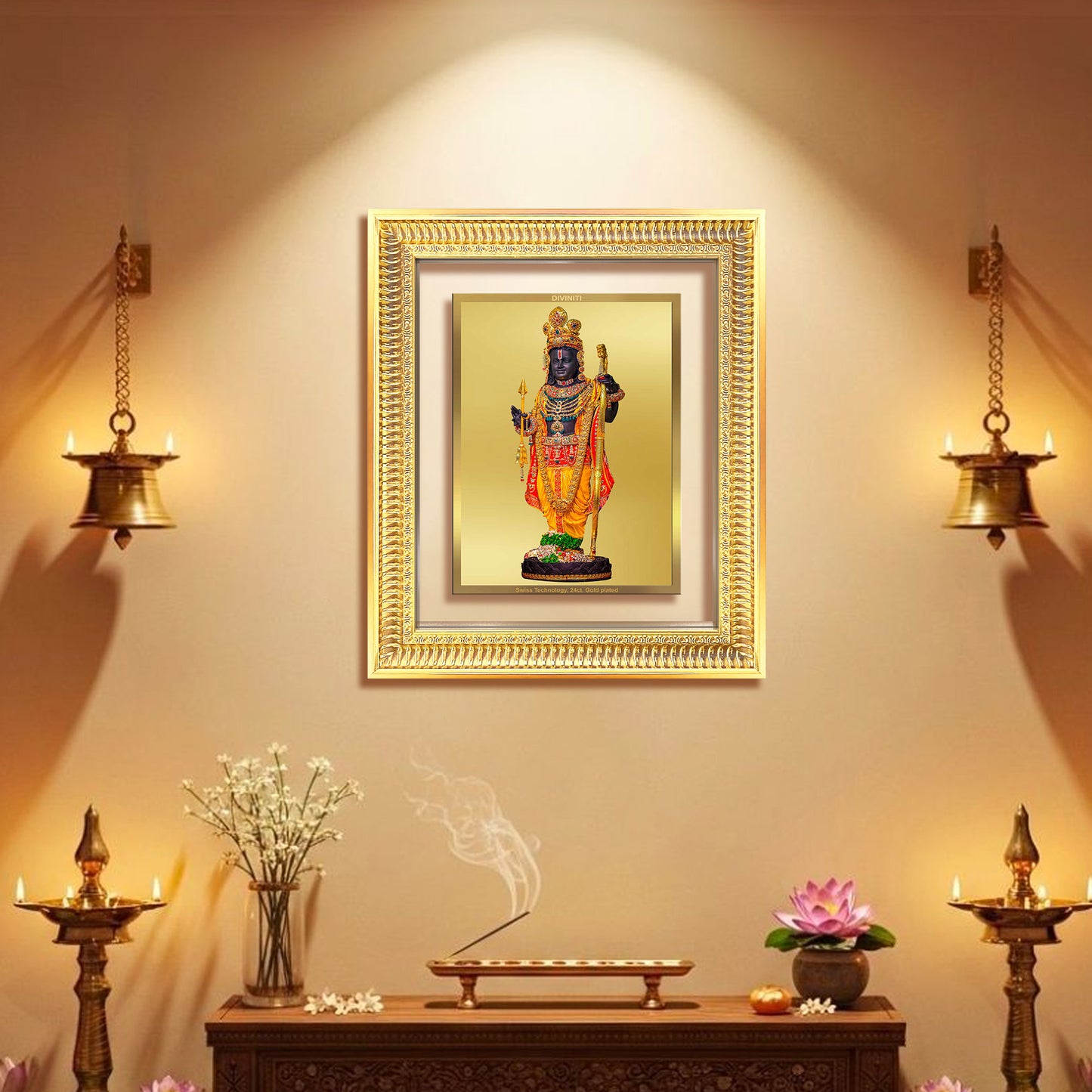 Diviniti 24K Gold Plated Ram Lalla With Arch (Classic) Divine Wall Frame for Home Mandir & Office Decor | Luxury Spiritual Gift