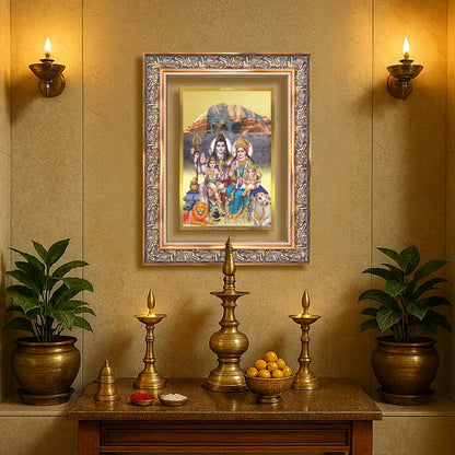 Diviniti 24K Gold Plated Shiv Parivar (Classic) Divine Wall Frame for Home Mandir & Office Decor | Luxury Spiritual Gift