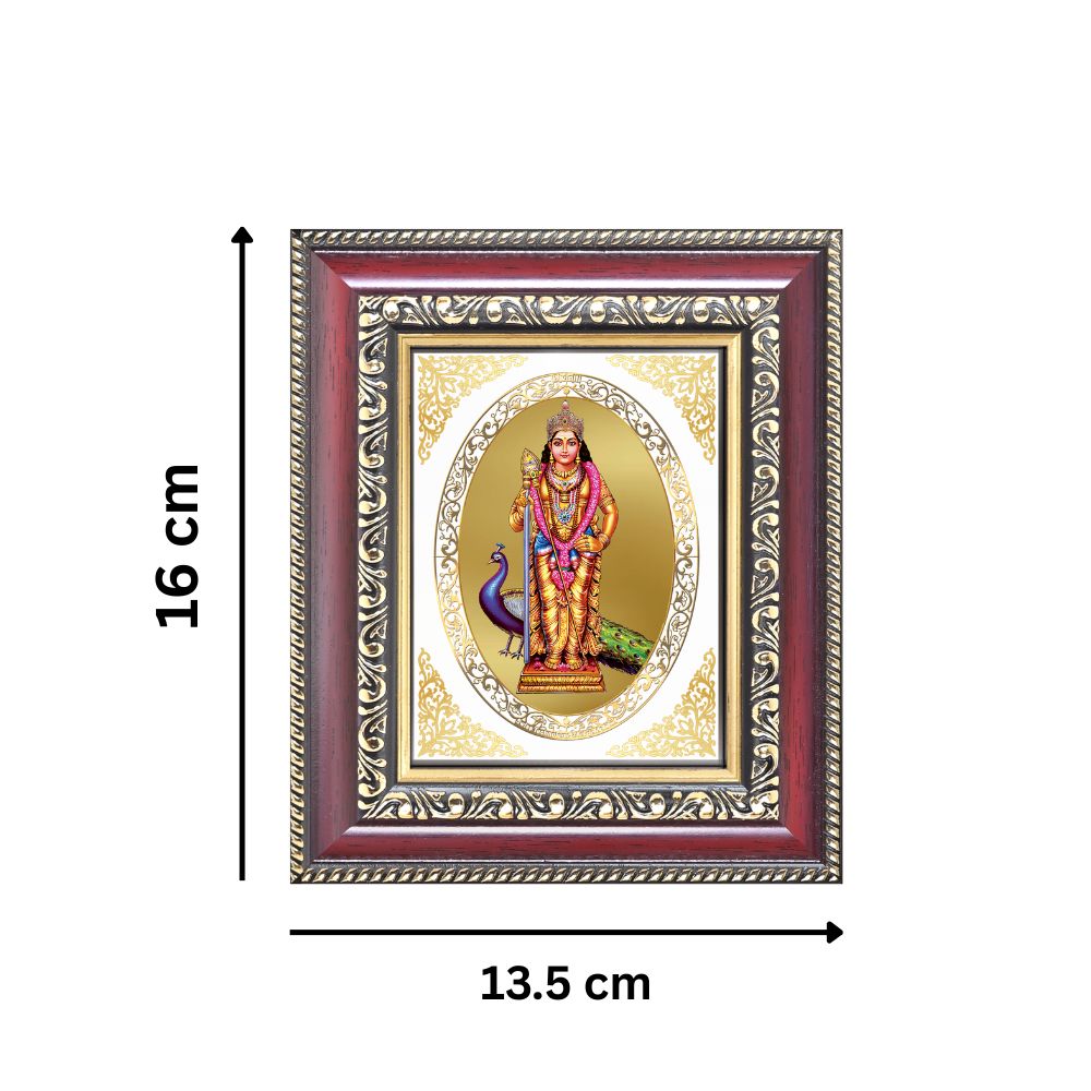 Lord Murugan (Kartikeya) Divine Subramanya Sacred Victory & Wisdom Royal Tabletop Frame in 24K Gold Plated Foil