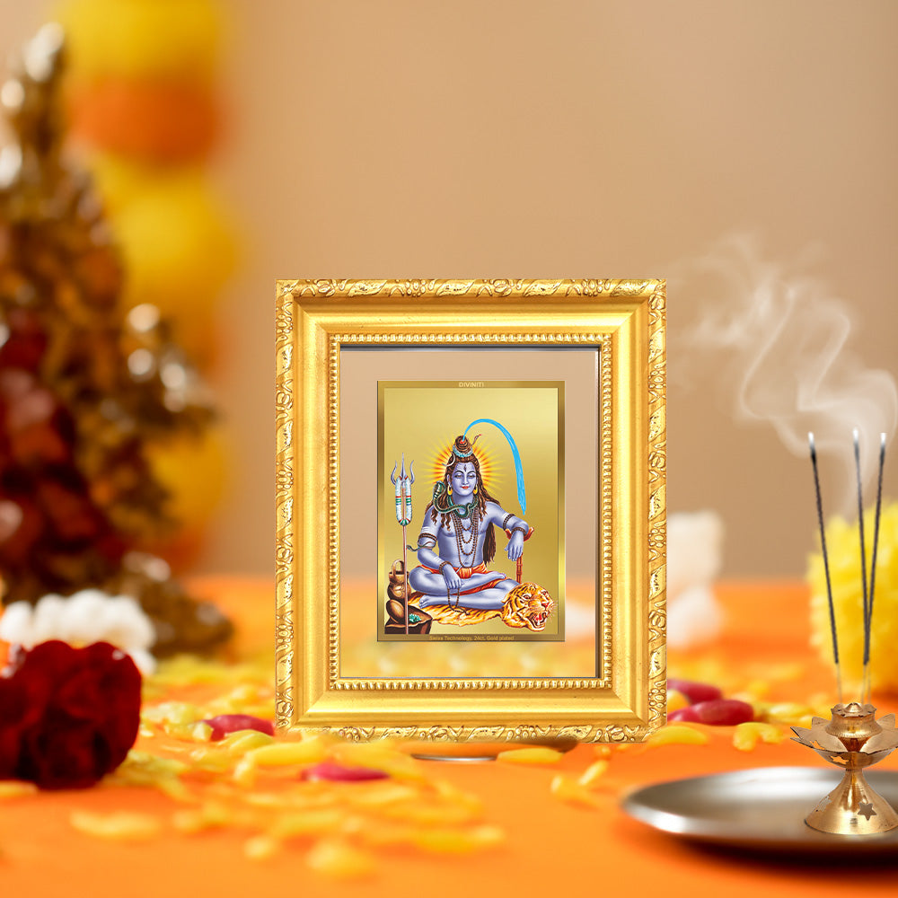 Diviniti 24K Gold Plated Shiva |Divine Table Top Frame for Home Mandir & Office Decor | Luxury Spiritual Gift