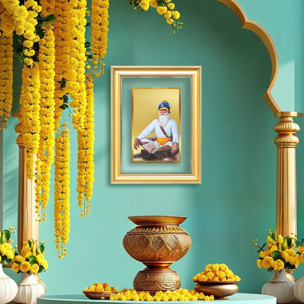 Diviniti 24K Gold Plated Baba Deep Singh Sacred Sikh Wall Frame for Home Decor & Office Ambiance | Premium Spiritual Gift