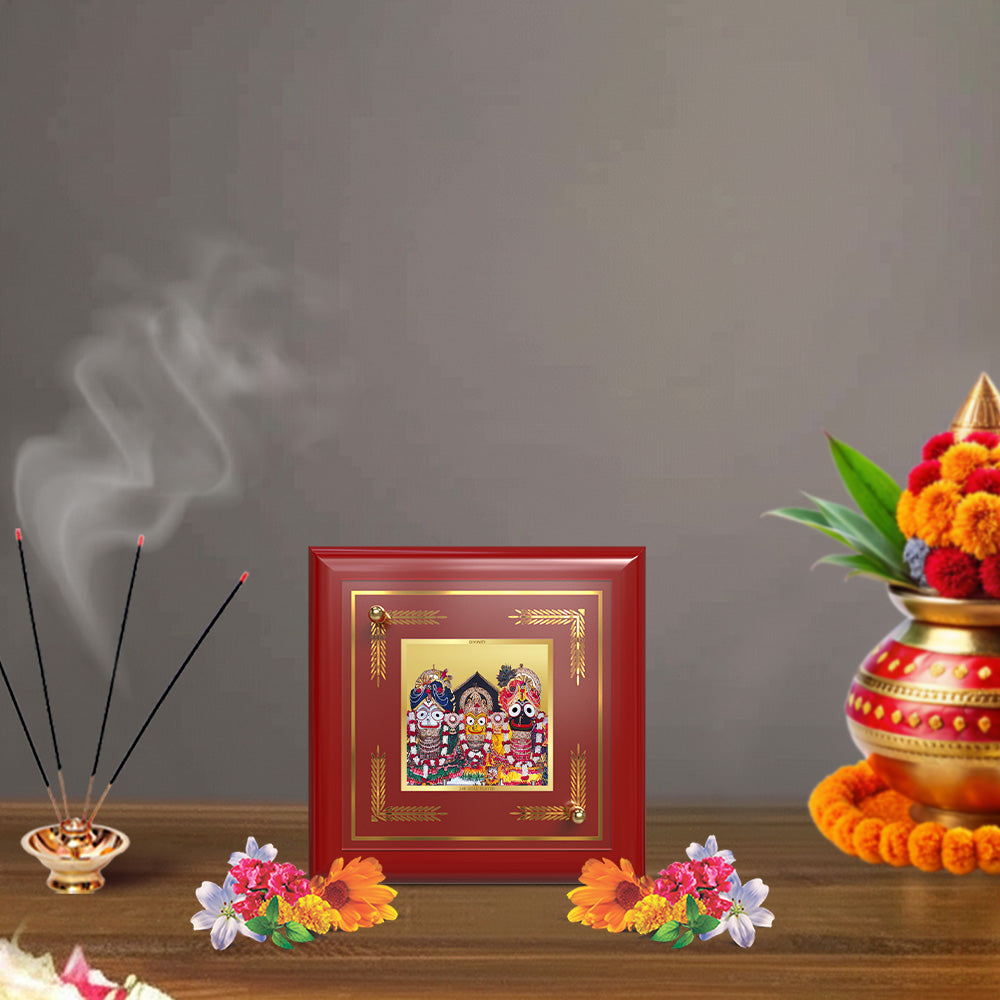 Jagannath | Lord Jagannath Balabhadra Subhadra 24K Gold Plated Divine Photo Frame for Home Décor, Tabletop & Office | Blessings of Devotion, Protection & Prosperity (MDF1A)