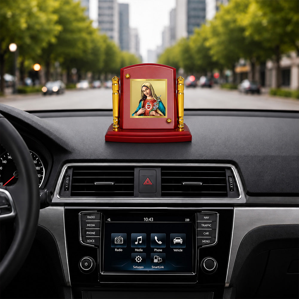 24K Gold-Plated Mother Mary MDF Car Dashboard Frame | 7.5x9 CM