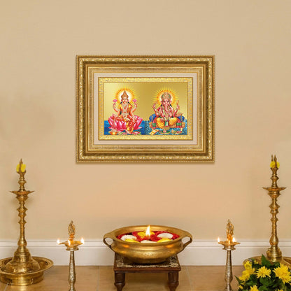 Diviniti 24K Gold Plated Lakshmi Ganesha (Classic) Divine Wall Frame for Home Mandir & Office Decor | Luxury Spiritual Gift