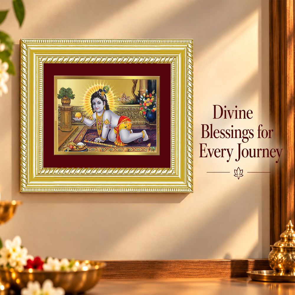 24K Gold-Plated Laddu Gopal Frame | Premium Gift Box | 21.5x17.5 CM