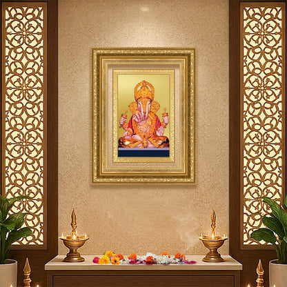 Diviniti 24K Gold Plated Dagadu Ganesha (Classic) Divine Wall Frame for Home Mandir & Office Decor | Luxury Spiritual Gift