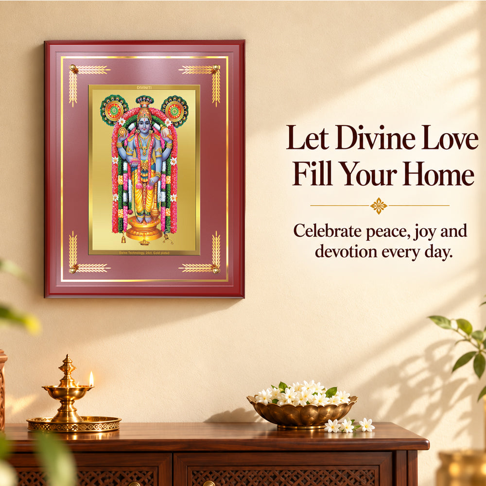24K Gold-Plated Lord Guruvayurappan MDF Frame | Premium Gift Box | 27x35 CM