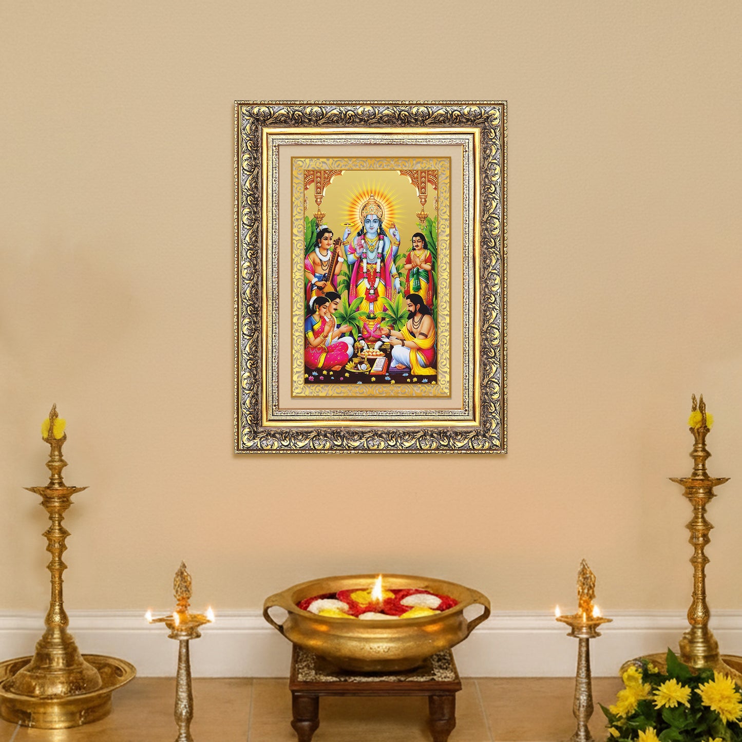 Diviniti 24K Gold Plated Satyanarayan (Classic) Divine Wall Frame for Home Mandir & Office Decor | Luxury Spiritual Gift