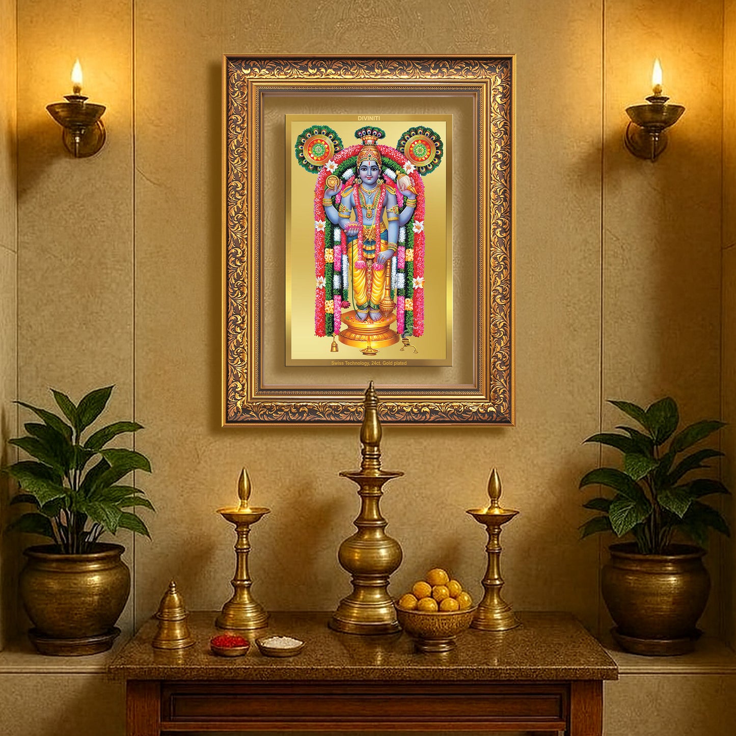 Guruvayurappan | Lord Krishna of Guruvayur Wall Mount Photo Frame in 24K Gold Plated Foil