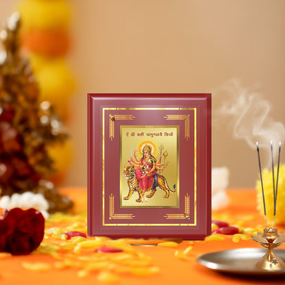 Diviniti 24K Gold Plated Maa Durga with Mantra Wall & Tabletop Photo Frame | Strength, Protection & Divine Blessings