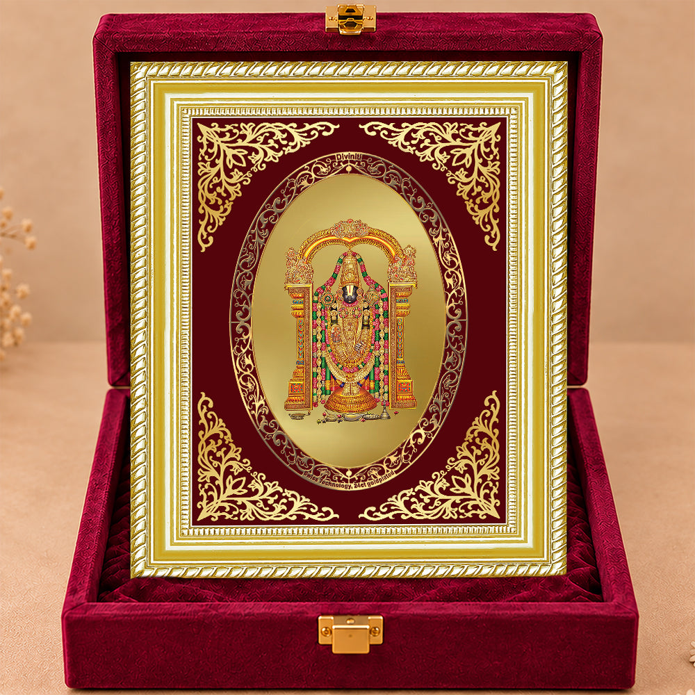 24K Gold-Plated Lord Tirupati Balaji Frame | Premium Gift Box | 26x20 CM