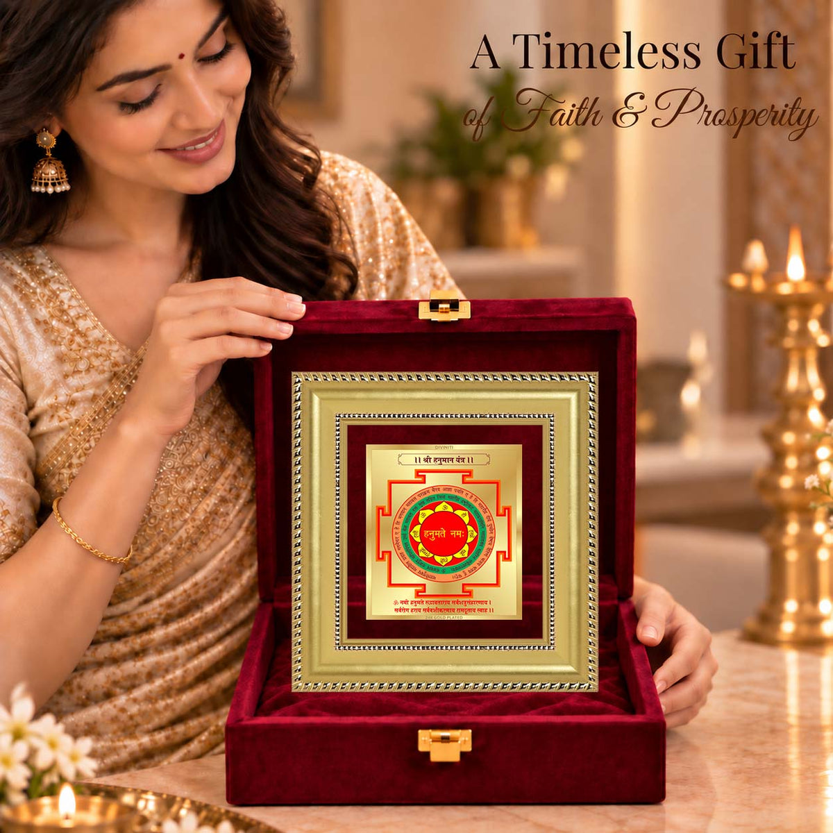24K Gold-Plated Panchmukhi Hanuman Yantra Frame | Premium Gift Box | 12x11 CM