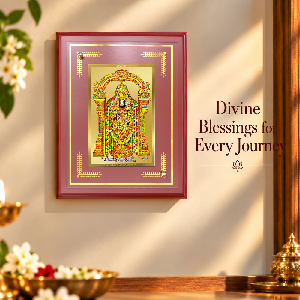 24K Gold-Plated Tirupati Balaji MDF Frame | Premium Gift Box | 26x20 CM