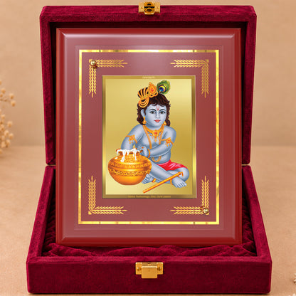24K Gold-Plated Krishna Bal Gopal MDF Frame | Premium Gift Box | 13.5x10 CM