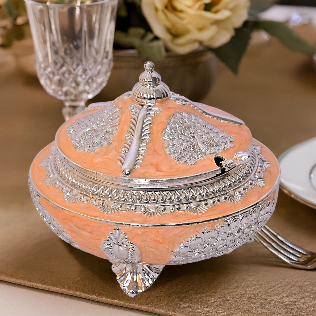 999 Silver Plated Sugar Bowl | Antique Finish Decorative Tabletop Orange Bowl for Decor and Gifting