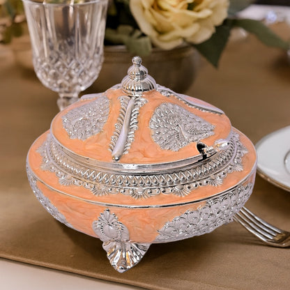 999 Silver Plated Sugar Bowl | Antique Finish Decorative Tabletop Orange Bowl for Decor and Gifting