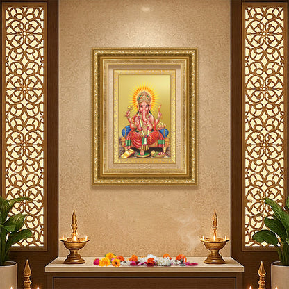 Diviniti 24K Gold Plated Ganesha (Classic) Divine Wall Frame for Home Mandir & Office Decor | Luxury Spiritual Gift