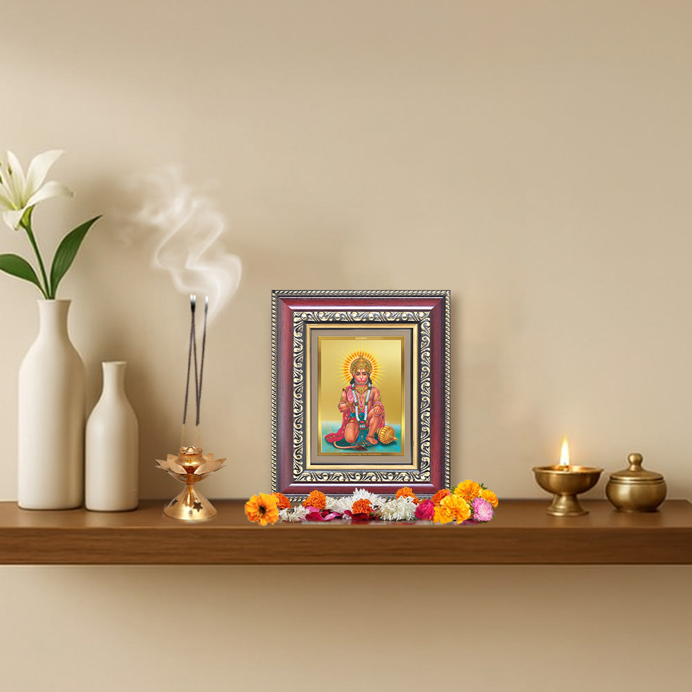 Diviniti 24K Gold Plated Ashirwad Hanuman (Classic) Divine Table Top Frame for Home Mandir & Office Decor | Luxury Spiritual Gift