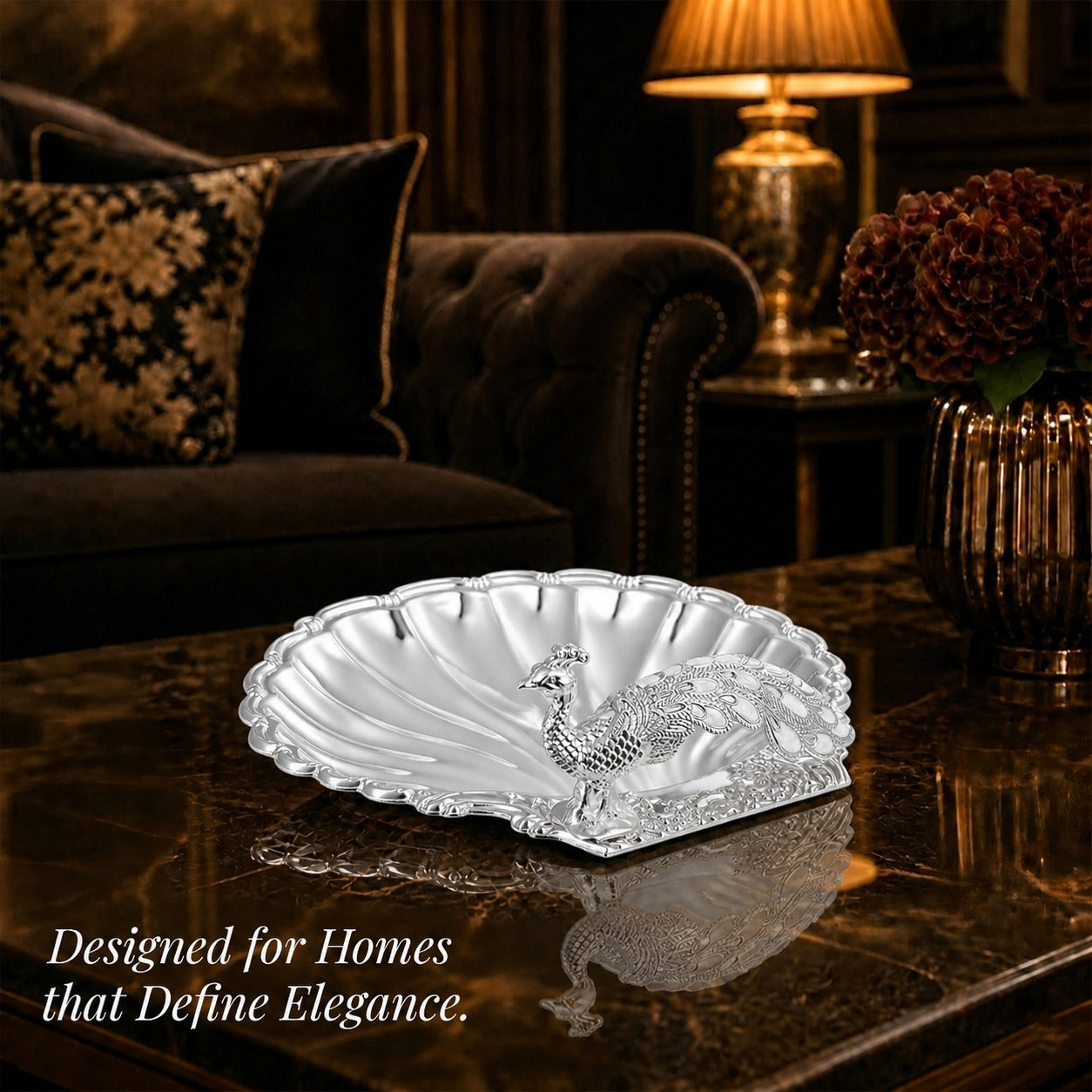 Diviniti Silver Peacock German Silver Dry Fruit Bowl with Gift Box