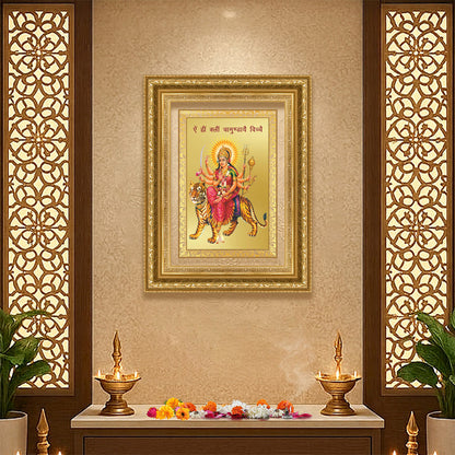 Diviniti 24K Gold Plated Durga With Mantra (Classic) Divine Wall Frame for Home Mandir & Office Decor | Luxury Spiritual Gift