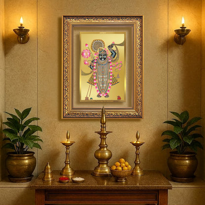 Lord Shrinathji | Divine form of Krishna from Nathdwara Wall Mount Photo Frame in 24K Gold Plated Foil