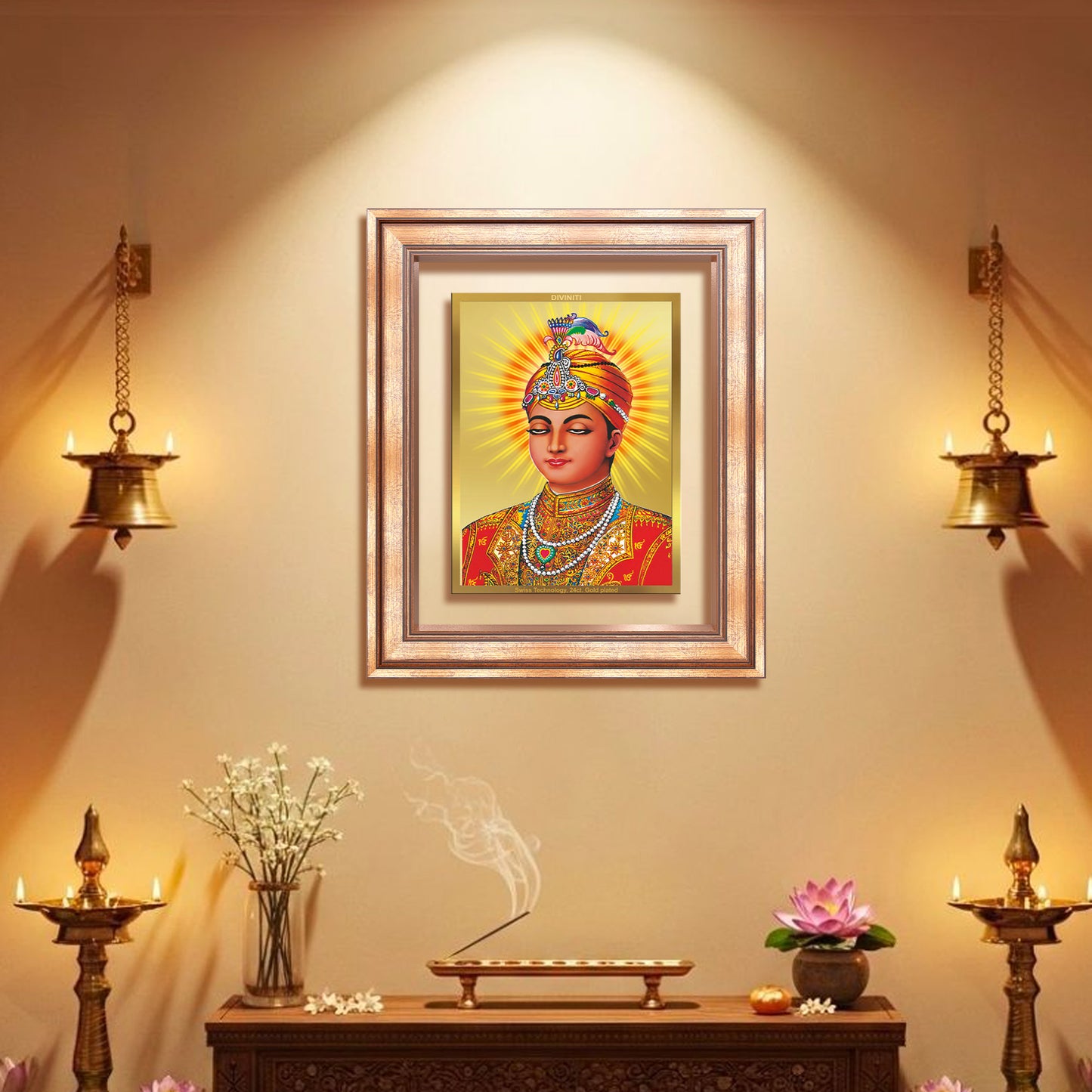 Diviniti 24K Gold Plated Guru Harkrishan Sahib Ji (Classic) Sacred Sikh Wall Frame for Home Decor & Office Ambiance | Premium Spiritual Gift