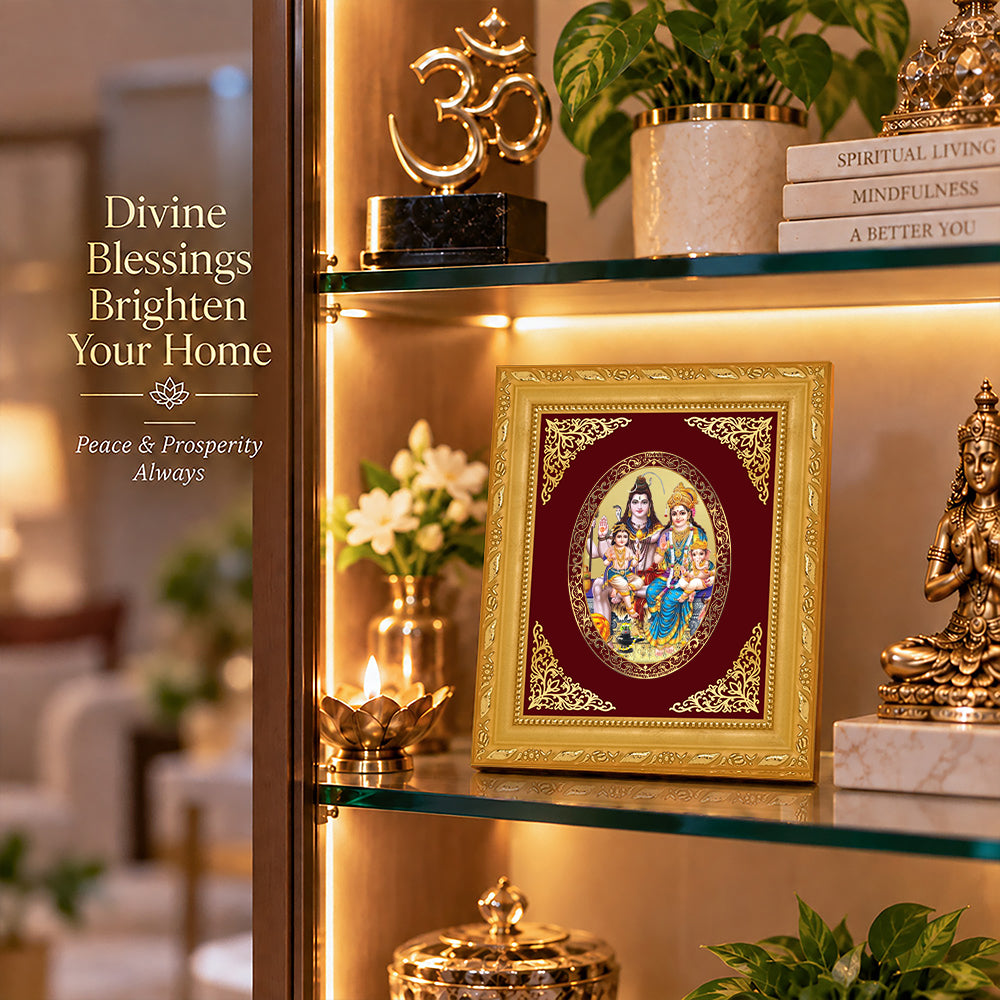 24K Gold-Plated Shiv Parivaar Frame | Premium Gift Box | 16x13.5 CM