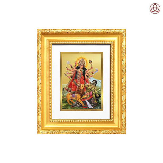 Durga Mahishasura Mardini | Goddess Durga Slaying Mahishasura Wall Hanging & Tabletop Frame in 24K Gold Plated Foil