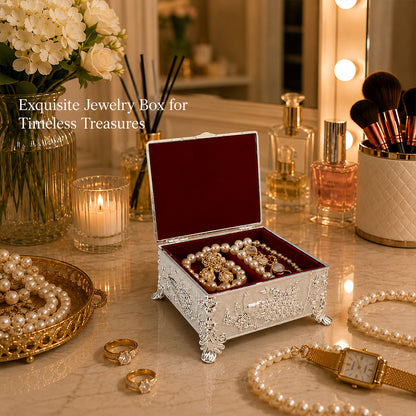 Diviniti Premium German Silver 2-Part Box | White Decorative Dry Fruit & Sweet Box for Wedding & Festive Gifting