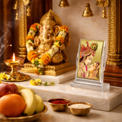 24K Gold-Plated Radha Krishna Acrylic Car Dashboard Frame | 11x7 CM